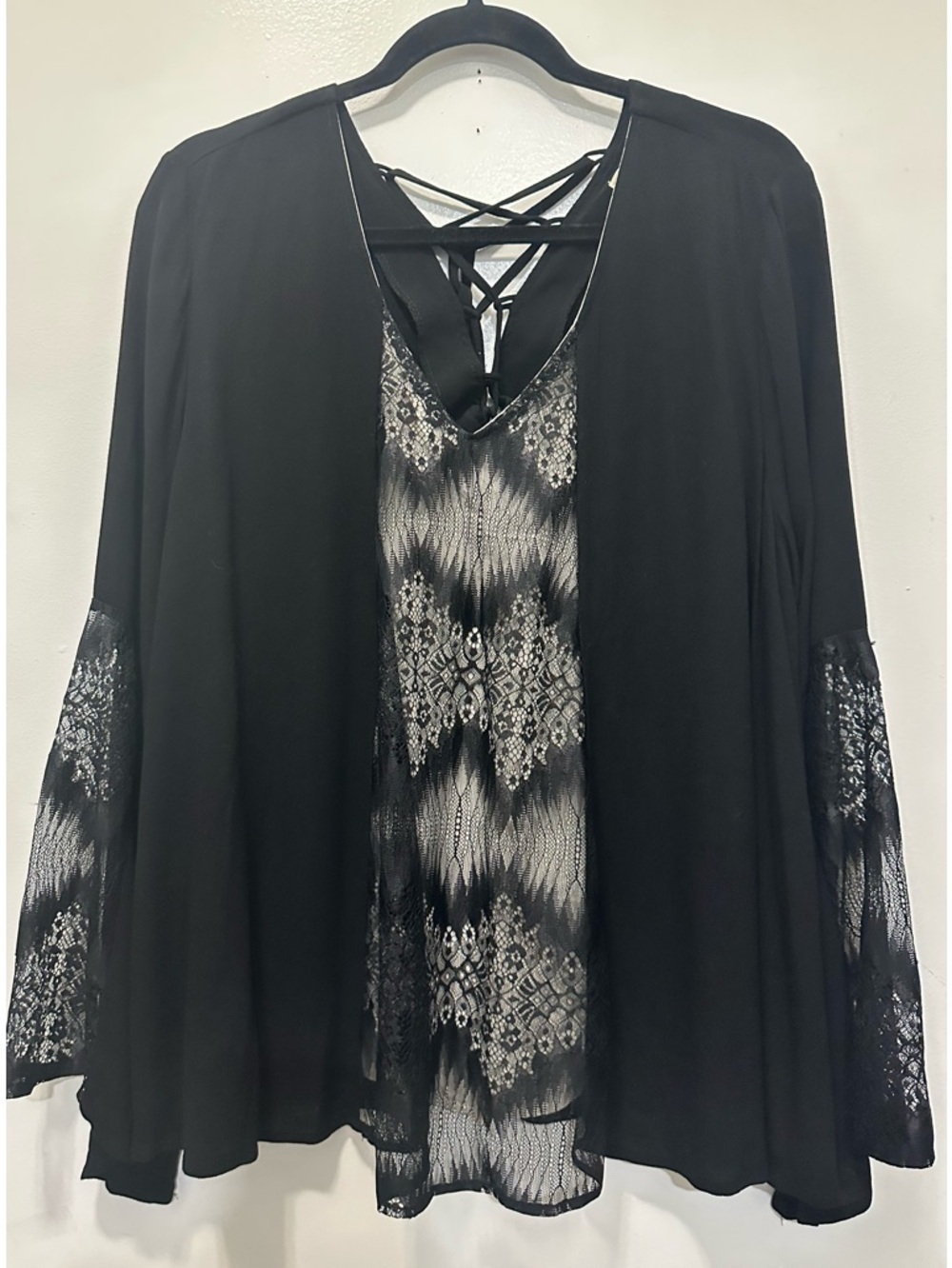 New! Entro Black Fairy Core Goth Witchy Grunge Longsleeve Lace Bell Top Sz L